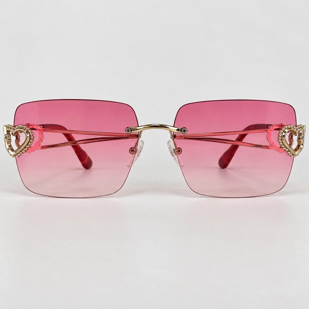 Y2K Pink Rimless Heart Sunglasses ๐